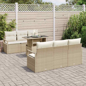 Trädgårdsoffset med kudde med lagring 7 pcs Beige Poly rattan