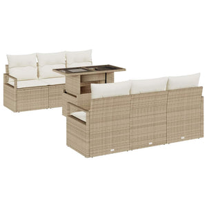 Trädgårdsoffset med kudde med lagring 7 pcs Beige Poly rattan