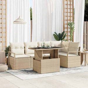 Trädgårdsoffset med kudde med lagring 6 pcs Beige Poly rattan