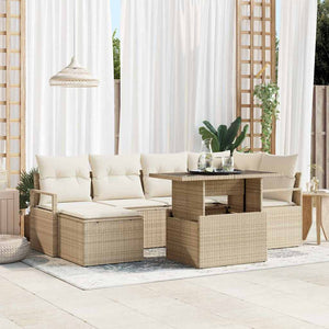 Trädgårdsoffset med lagring 7 pcs Beige Poly rattan