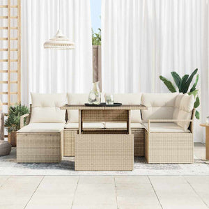 Trädgårdsoffset med lagring 7 pcs Beige Poly rattan