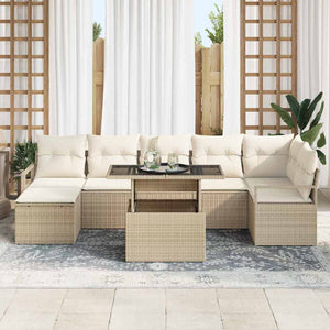 Trädgårdsoffset med lagring 8 pcs Beige Poly rattan