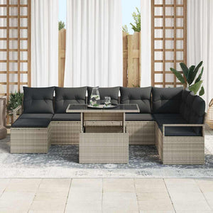 Trädgårdsoffset med lagring 9 pcs Ljusgrå Poly rattan