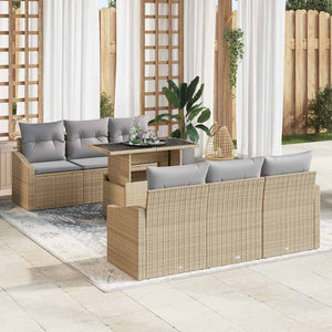 Trädgårdsoffset med lagring 7 pcs Beige Poly rattan