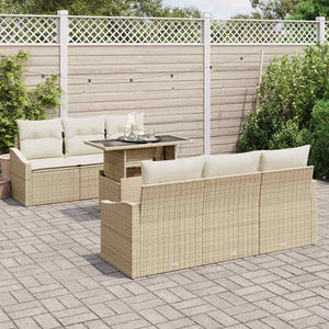 Trädgårdsoffset med lagring 7 pcs Beige Poly rattan