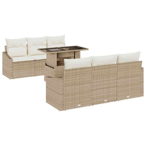 Trädgårdsoffset med lagring 7 pcs Beige Poly rattan