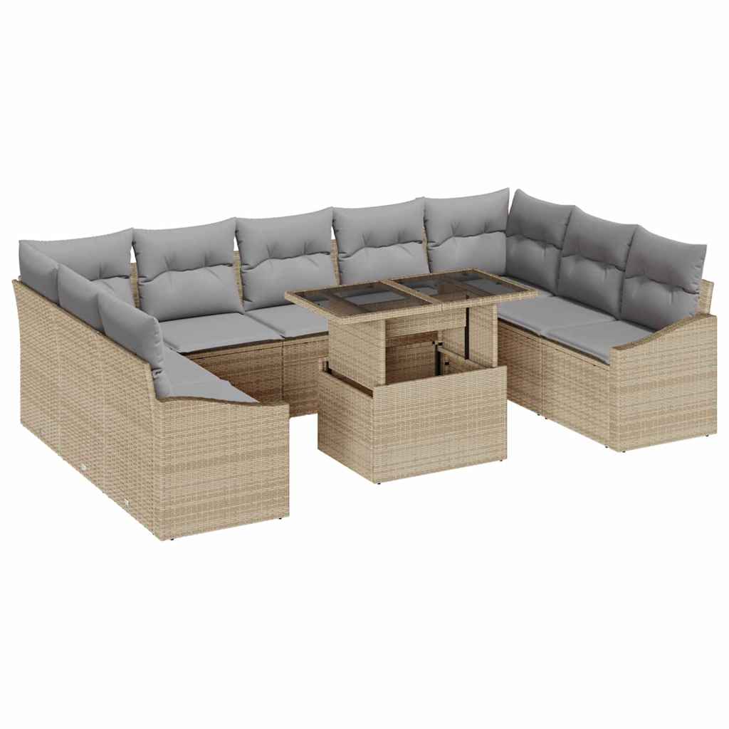 Trädgårdsoffset med kudde med lagring 10 pcs Beige och Ljusgrå