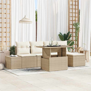 Trädgårdsoffset med lagring 6 pcs Beige Poly rattan