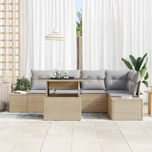 Trädgårdsoffset med lagring 6 pcs Beige Poly rattan