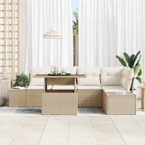 Trädgårdsoffset med lagring 6 pcs Beige Poly rattan