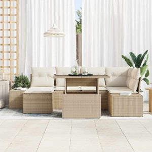 Trädgårdsoffset med lagring 7 pcs Beige Poly rattan