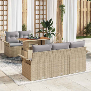 Trädgårdsoffset med lagring 6 pcs Beige Poly rattan