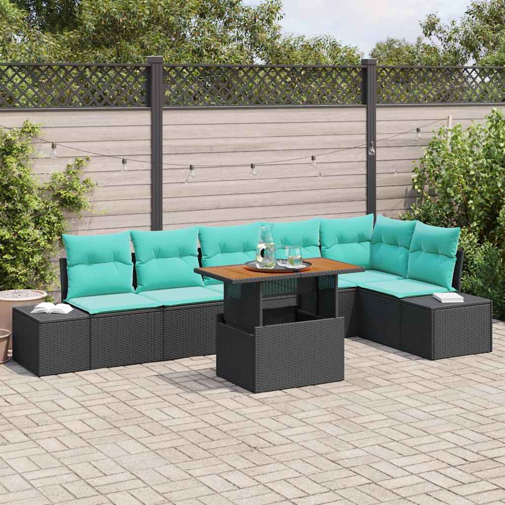 Trädgårdsoffset 7 st Svart Poly rattan