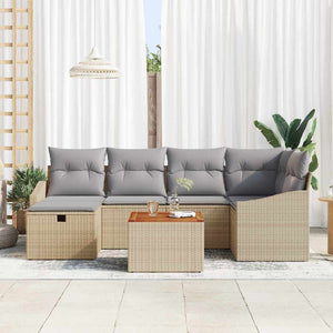 Trädgårdsoffset med kudde med lagring 7 pcs Beige Poly rattan