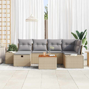 Trädgårdsoffset med kudde med lagring 7 pcs Beige Poly rattan