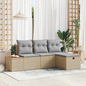 Trädgårdsoffset med kudde 4 pcs Beige Poly rattan