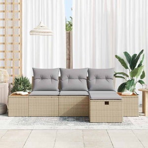 Trädgårdsoffset med kudde 4 pcs Beige Poly rattan