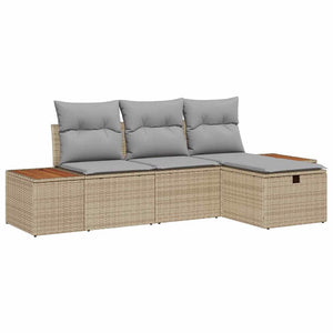 Trädgårdsoffset med kudde 4 pcs Beige Poly rattan