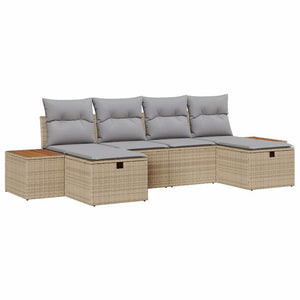 Trädgårdsoffset med kudde 6 pcs Beige Poly rattan