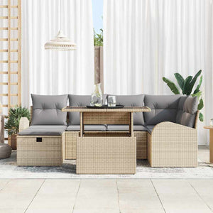 Trädgårdsoffset med kudde med lagring 7 pcs Beige Poly rattan