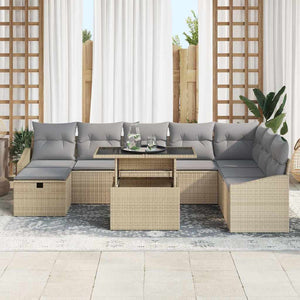 Trädgårdsoffset med kudde med lagring 9 pcs Beige Poly rattan