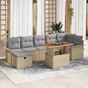 Trädgårdsoffset med kudde med lagring 8 pcs Beige Poly rattan