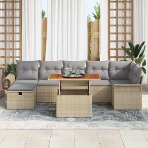 Trädgårdsoffset med kudde med lagring 8 pcs Beige Poly rattan
