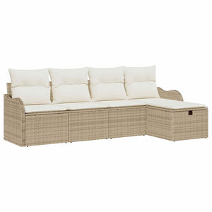 Trädgårdsoffset med kudde med lagring 5 pcs Beige Poly rattan