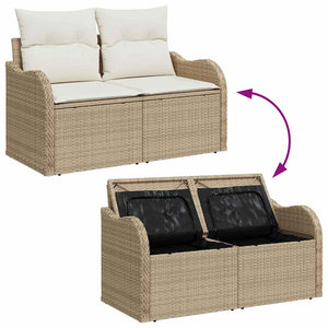 Trädgårdsoffset med kudde med lagring 8 pcs Beige Poly rattan