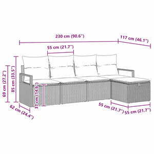 Trädgårdsoffset med kudde med lagring 5 pcs Grå Poly rattan