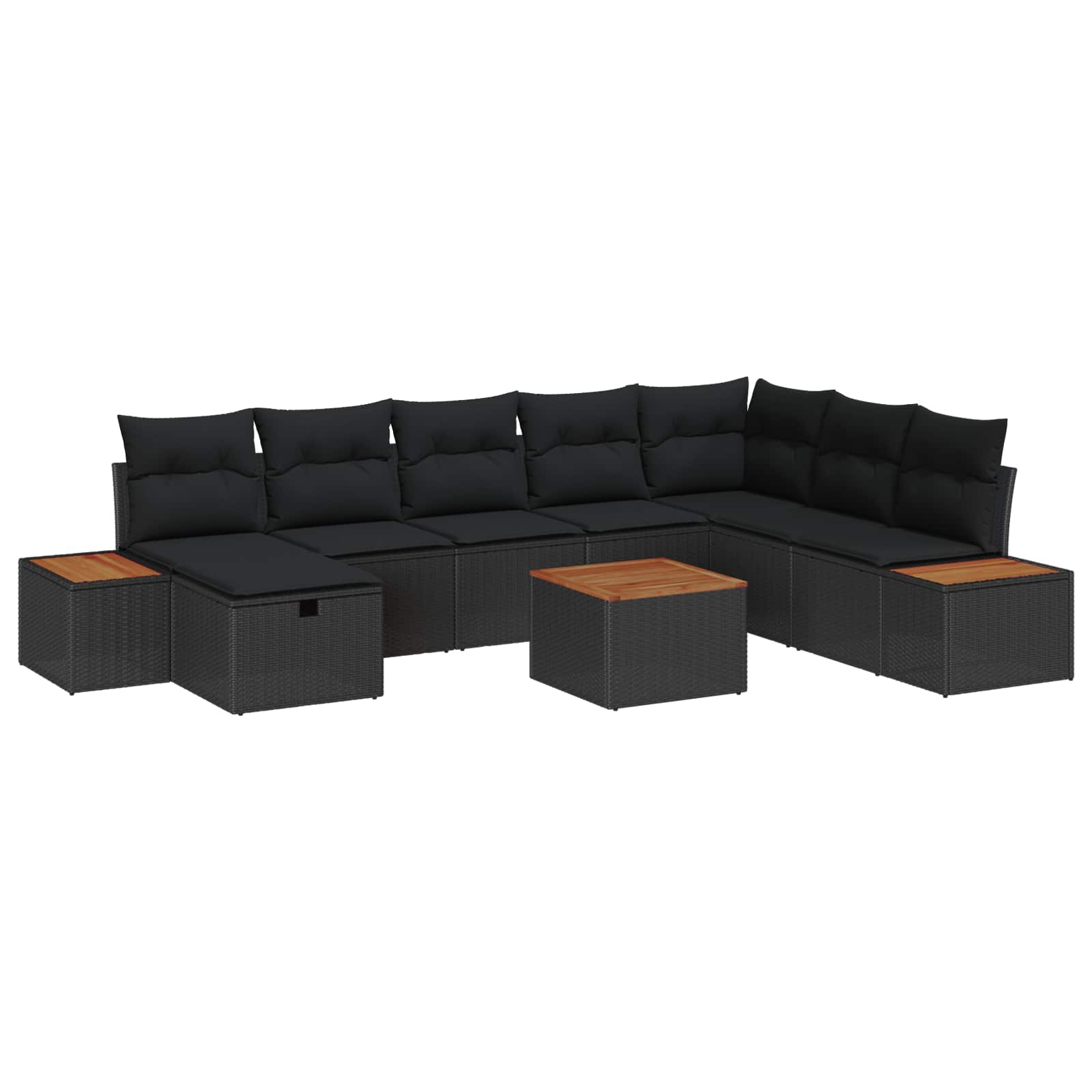 Trädgårdsoffset med kudde 9 pcs Svart Poly rattan