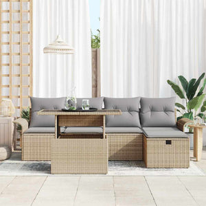 Trädgårdsoffset med kudde med lagring 6 pcs Beige Poly rattan