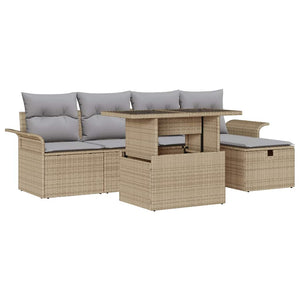 Trädgårdsoffset med kudde med lagring 6 pcs Beige Poly rattan