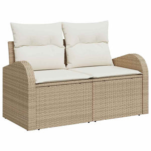 Trädgårdsoffset med kudde med lagring 6 pcs Beige Poly rattan