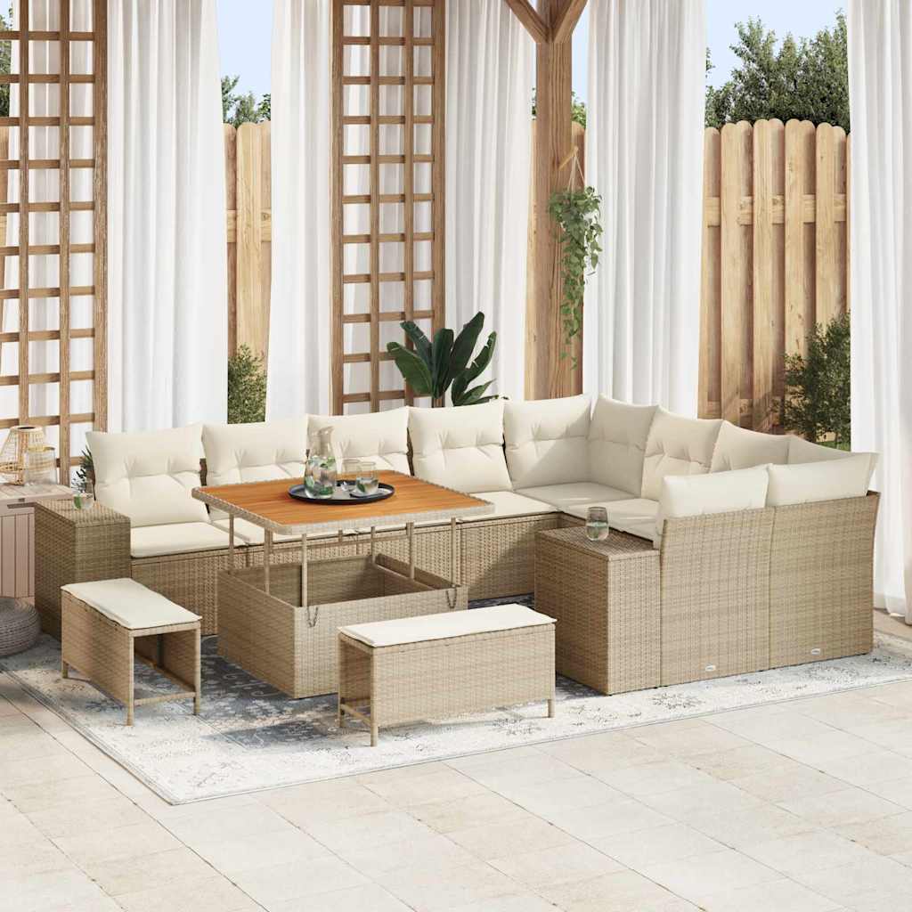 Trädgårdsoffset med kudde 12 pcs Beige konstrotting