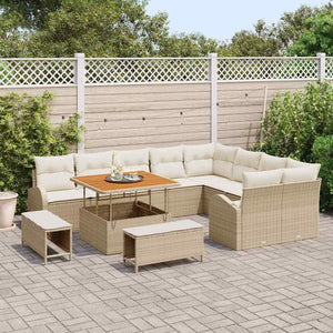 Trädgårdsoffset med kudde 12 pcs Beige Poly rattan