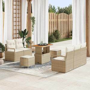 Trädgårdsoffset med kudde 8 pcs Beige Poly rattan