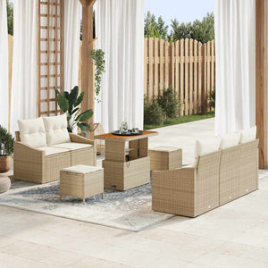 Trädgårdsoffset med kudde 8 pcs Beige Poly rattan