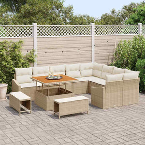 Trädgårdsoffset med kudde 12 pcs Beige Poly rattan