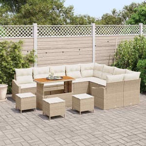 Trädgårdsoffset med kudde 13 pcs Beige Poly rattan