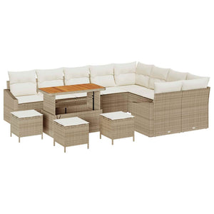 Trädgårdsoffset med kudde 13 pcs Beige Poly rattan