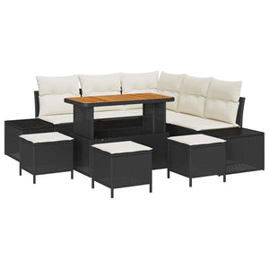 Trädgårdsoffset med kudde 9 pcs Svart konstrotting