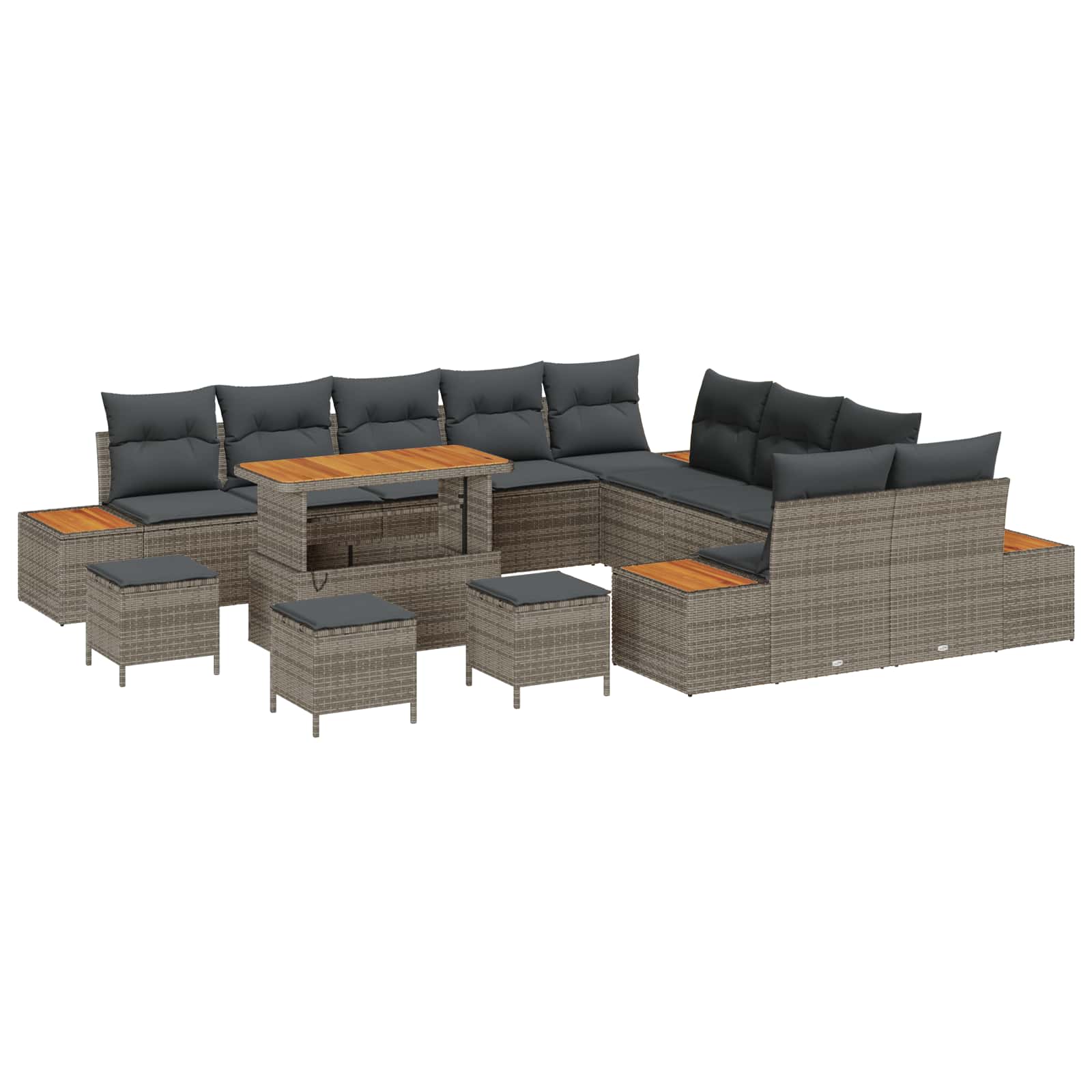 Trädgårdsoffset 14 pcs Grå Poly Rattan och Pulverlackerad Stål