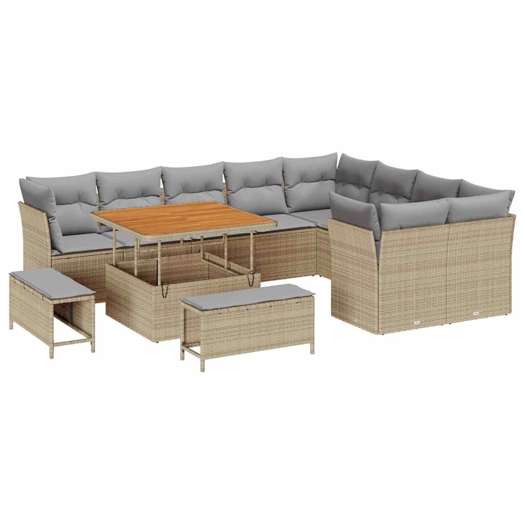 Trädgårdsoffset med kudde med lagring 12 pcs beige och ljusgrå