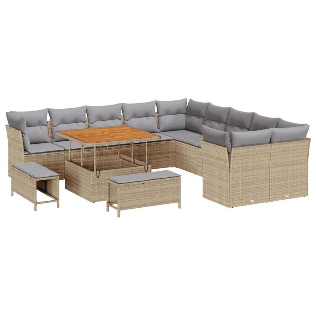 Trädgårdsoffset med kudde 13 pcs Beige och Ljusgrå konstrotting
