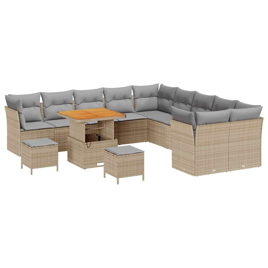 Trädgårdsoffset med kudde 13 pcs Beige och Ljusgrå konstrotting