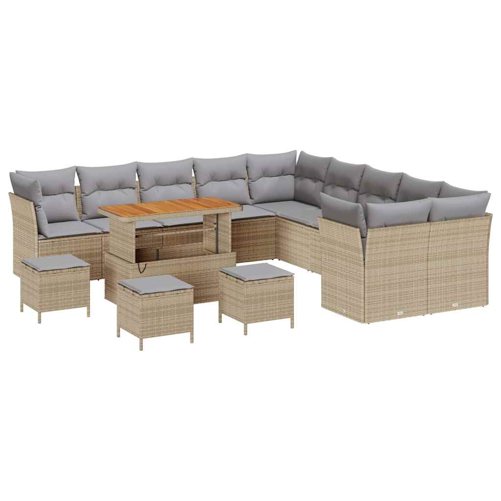 Trädgårdsoffset med kudde 14 pcs Beige och Ljusgrå konstrotting