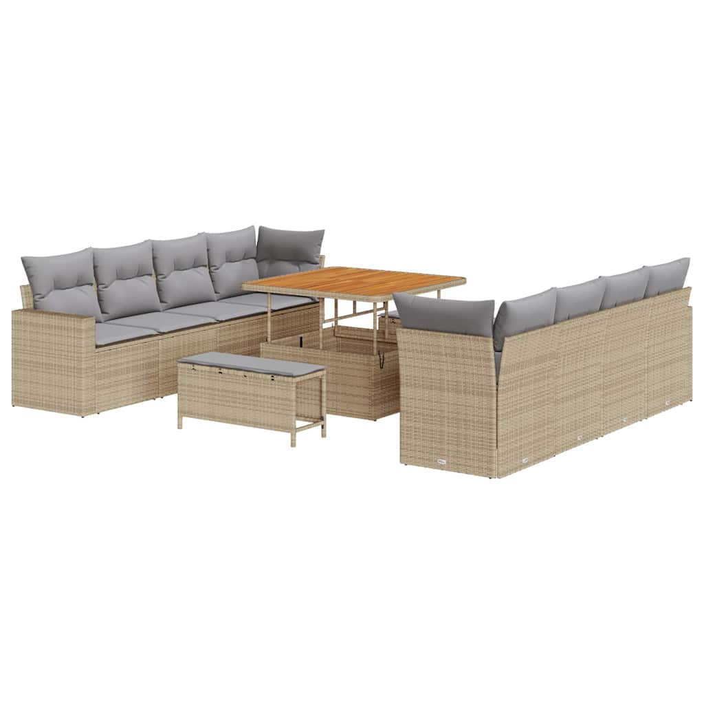 Trädgårdsoffset med kudde 12 pcs Beige och Ljusgrå konstrotting