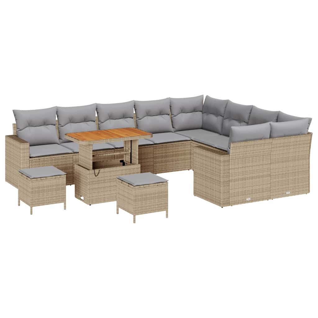 Trädgårdsoffset med kudde 13 pcs Beige och Ljusgrå konstrotting