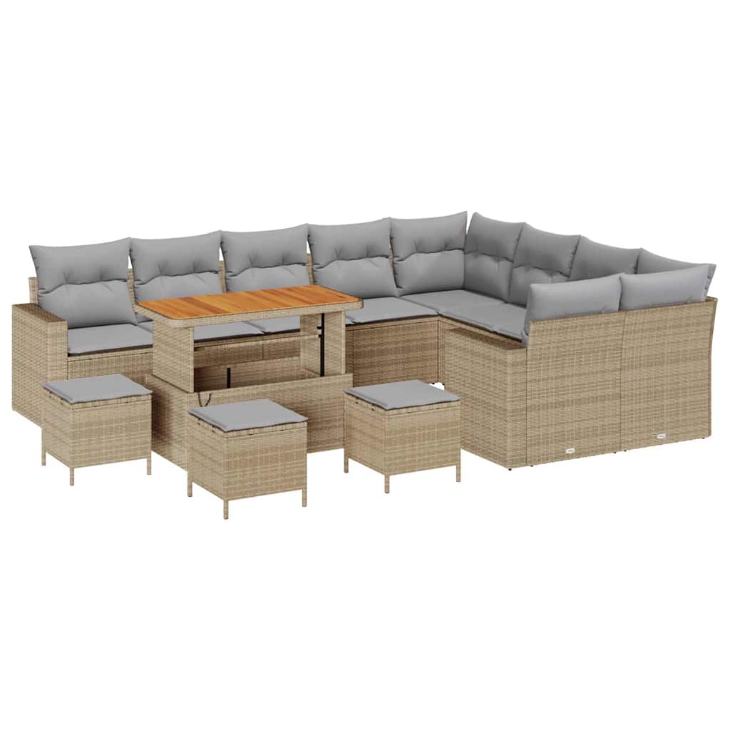 Trädgårdsoffset med kudde 14 pcs Beige och Ljusgrå konstrotting